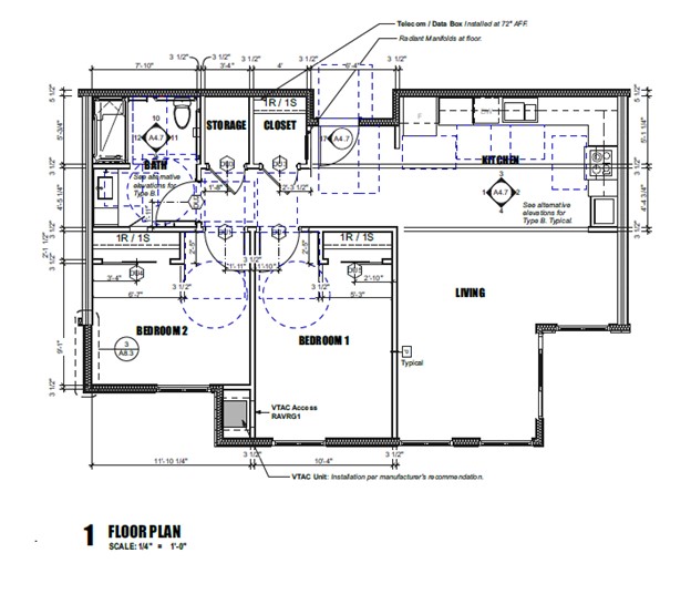 Floor plan for 2 beds, 1 bath